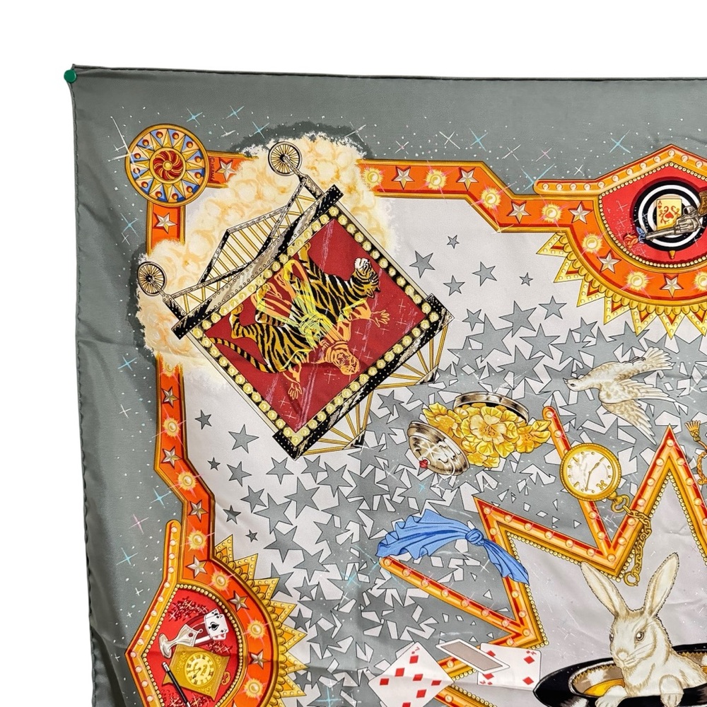 Hermés Scarf Carre La Magie Gray Multicolor 100% Silk Signed Claudia Size 90cm - Picture 3 of 11